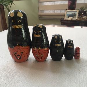 Halloween Black cat five piece nesting doll set